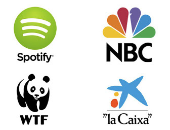 Ejemplos de tipo de logo imagotipo: Spotify, NBC, WTF y la Caixa
