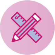 Banner de lápiz y regla rosa y lila sobre fondo rosa, símbolo de diseño web personalizado