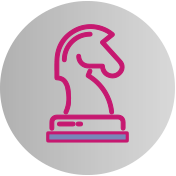Icono rosa de pieza de ajedrez sobre fondo gris, símbolo de estrategia y planificación