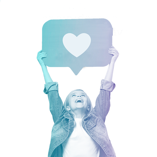 Imagen de niña sosteniendo un cartel de "Me gusta" con un corazón