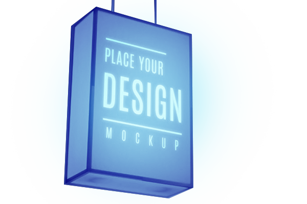 imagen de cartel luminoso con texto: "place your design mockup