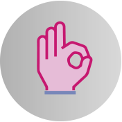 Icono de mano rosa sobre fondo gris