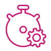 Icono rosa de un cronómetro y un engranaje