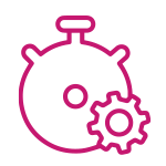 Icono rosa de un cronómetro y un engranaje